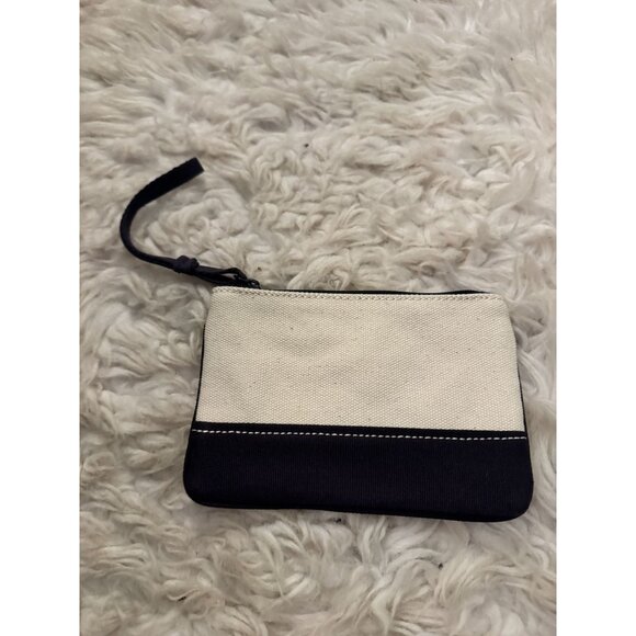 Lands' End Canvas Zippered Wristlet Zippered Pouch Cream and Navy Blue - Picture 5 of 9